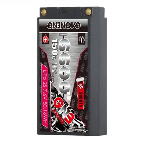 GNB GAONENG 6600MAH 2S HV 7.6V 150C Short Shorty Pack 5.0mm Bullet Hard Case RC LiPo Battery 1:10 1:12 Scale RC Car Brushless